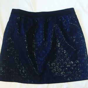 Ann Taylor Navy Blue Shiny Jaquard Skirt, 12 P